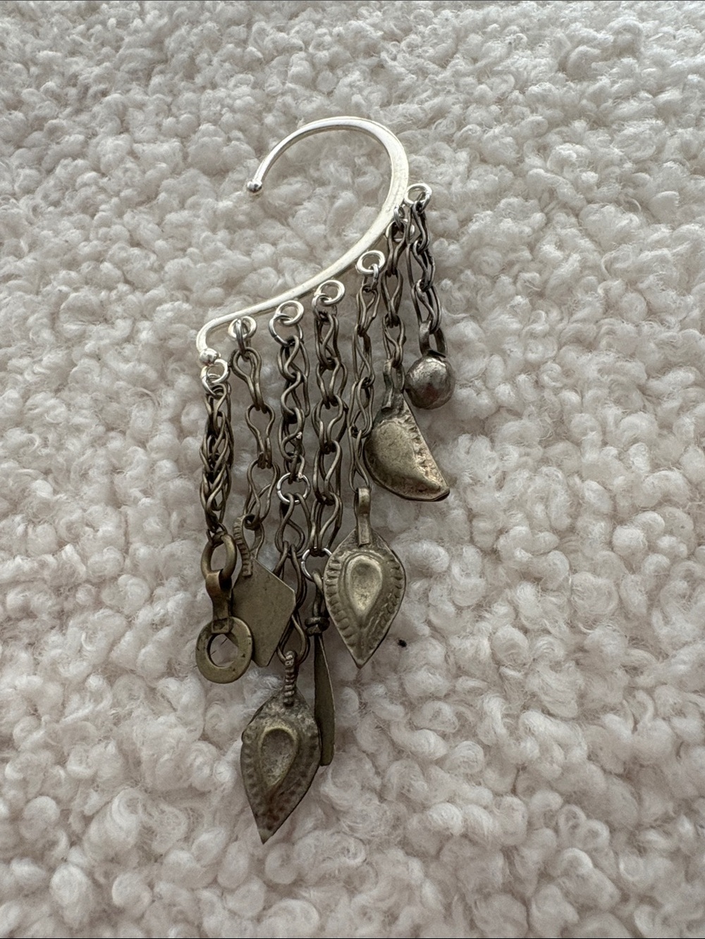 Sterling Silver Boho Dangle Ear Cuff with Various Charms